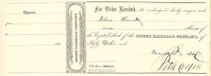 Sussex Railroad Co. signed by Peter Cooper - Transfer of Stock Receipt